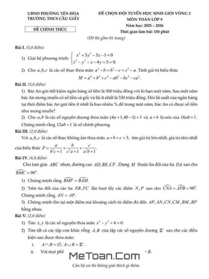 Đề thi chọn đội tuyển HSG Toán 9 vòng 2 (2025 – 2026) THCS Cầu Giấy – Hà Nội