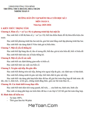 Đề Cương Ôn Tập Toán 9 Học Kỳ 2 Năm Học 2025-2026 THCS Hoàng Hoa Thám TP.HCM
