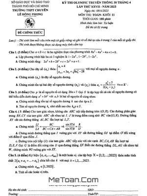 Đề Olympic 30 Tháng 4 Toán 11 Năm 2023 Trường Chuyên Lê Hồng Phong – TP HCM