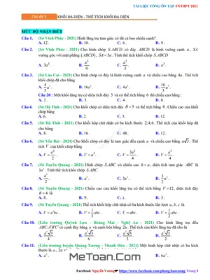 Tổng Ôn Tập TN THPT 2021 Môn Toán: Khối Đa Diện Và Thể Tích Của Chúng