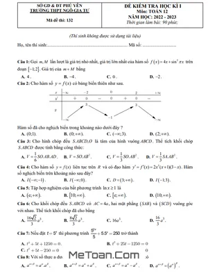 Đề học kì 1 Toán 12 năm 2022 – 2023 trường THPT Ngô Gia Tự – Phú Yên