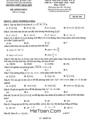 Đề Thi Giữa Kỳ 2 Toán 10 Năm 2022 - 2023 Trường THPT Trần Phú - TP.HCM