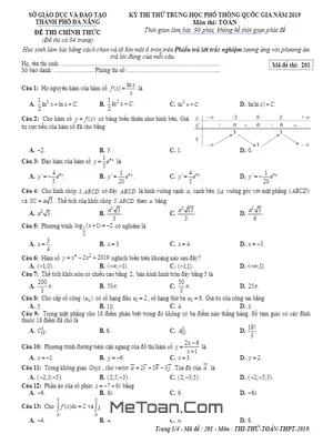 Đề thi thử THPT Quốc gia môn Toán năm 2019 sở GD&ĐT Đà Nẵng
