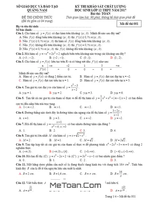 Đề Thi Thử THPT Quốc Gia 2017 Môn Toán Sở GD&ĐT Quảng Nam