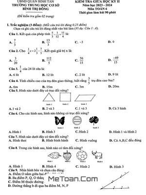 Đề Thi Giữa Học Kỳ 2 Toán 6 Năm 2023 - 2024 Trường THCS Bình Trị Đông - TP HCM