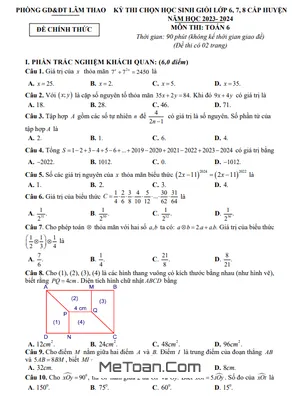 Đề thi học sinh giỏi Toán 6 năm 2023 - 2024 phòng GD&ĐT Lâm Thao - Phú Thọ
