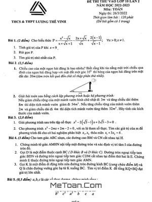 Đề thi thử Toán vào lớp 10 lần 2 năm 2022 - 2023 trường Lương Thế Vinh - Hà Nội
