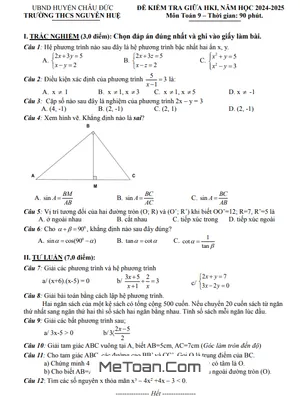 Đề Thi Giữa Học Kì 1 Toán 9 Năm 2024 - 2025 Trường THCS Nguyễn Huệ - BR VT