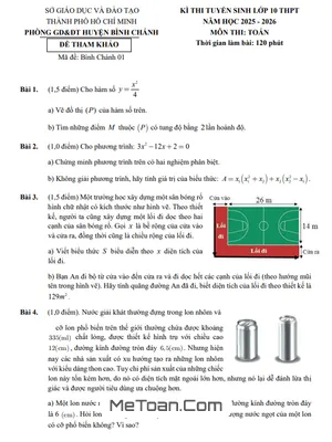Bộ Đề Tham Khảo Tuyển Sinh Lớp 10 Môn Toán 2025 - 2026 Sở GD&ĐT TP. Hồ Chí Minh