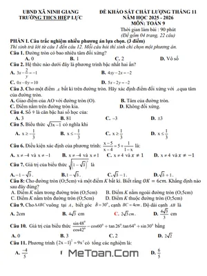 Đề Khảo Sát Toán 9 Tháng 11 Năm 2025 Trường THCS Hiệp Lực – Hải Phòng