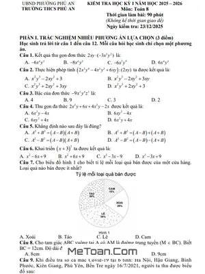 Đề Thi Toán Lớp 8 Học Kỳ 1 Năm 2025-2026 Trường THCS Phú An, TP. Hồ Chí Minh