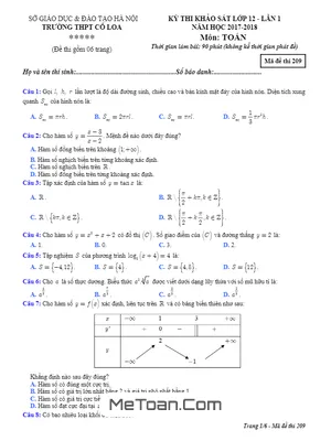 Đề khảo sát Toán 12 lần 1 năm học 2017 - 2018 trường THPT Cổ Loa - Hà Nội