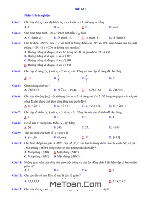 10 Đề Ôn Thi Cuối Kì 1 Môn Toán 11 (70% Trắc Nghiệm + 30% Tự Luận)