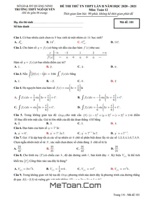 Đề Thi Thử THPT 2021 Môn Toán Lần 2 Trường Ngô Quyền – Quảng Ninh