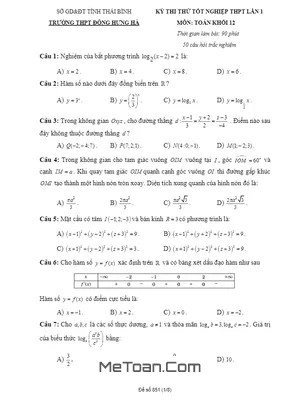 Đề thi thử tốt nghiệp THPT 2020 môn Toán lần 1 trường THPT Đông Hưng Hà – Thái Bình