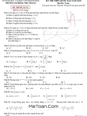 Bộ Đề Thi Đề Xuất THPT Quốc Gia 2019 Môn Toán Sở GD&ĐT Khánh Hòa