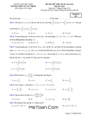 Đề thi thử Toán THPTQG 2018 trường THPT Lê Văn Thịnh - Bắc Ninh lần 3 có đáp án
