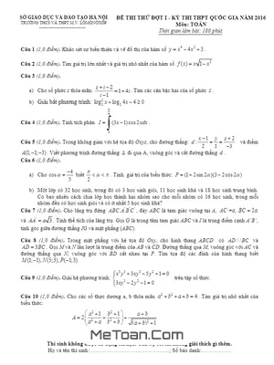 Đề thi thử THPT Quốc gia 2016 môn Toán trường Lô Mô Nô Xốp – Hà Nội lần 1