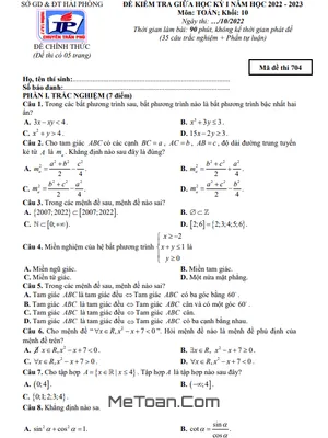 Đề thi giữa kỳ 1 Toán 10 năm 2022 – 2023 trường THPT chuyên Trần Phú – Hải Phòng