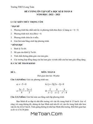 Đề Cương Ôn Tập Giữa Kì 2 Môn Toán Lớp 8 Năm 2022 - 2023 Trường THCS Long Toàn - BR VT