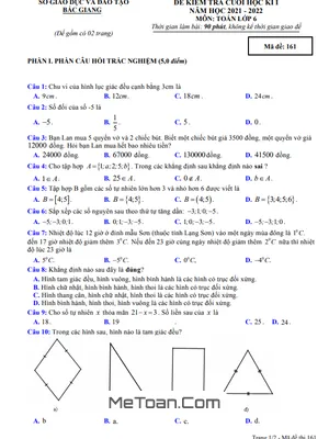 Đề thi học kì 1 Toán lớp 6 năm 2021 - 2022 Sở GD&ĐT Bắc Giang