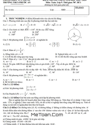 Đề giữa học kỳ 2 Toán 9 năm 2023 - 2024 trường THCS Phước An - Bình Định