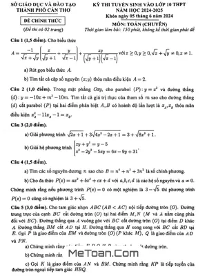 Đề thi Tuyển Sinh Lớp 10 Môn Toán (Chuyên) Năm 2024 - 2025 Sở GD&ĐT Cần Thơ