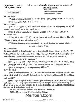 Đề chọn đội tuyển HSG Toán 9 năm 2023 – 2024 trường chuyên Hà Nội – Amsterdam