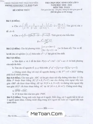 Đề thi HSG Toán 9 năm 2020-2021 phòng GD&ĐT TP. Thái Nguyên