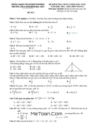 Đề kiểm tra Toán 8 đầu năm 2024 - 2025 trường THCS Ninh Bình - Bạc Liêu - Ninh Bình