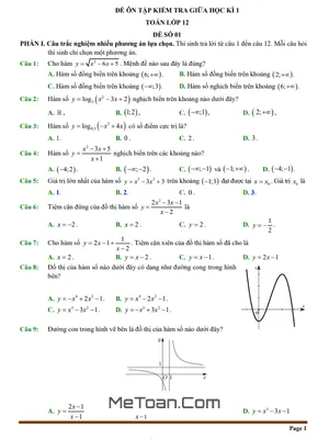 05 Đề Ôn Tập Giữa Kì 1 Toán 12 Cấu Trúc Trắc Nghiệm Mới Nhất 2024-2025
