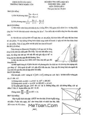 Đề Thi Giữa Học Kì 1 Toán 9 Năm 2024 - 2025 Trường THCS Nghĩa Tân - Hà Nội