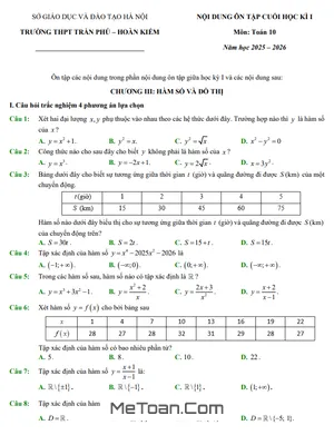 Đề Cương Ôn Tập Cuối Kỳ 1 Toán 10 THPT Trần Phú Hà Nội Năm Học 2025 - 2026