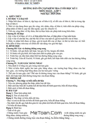 Đề cương ôn tập cuối học kì 1 Toán 7 năm 2025 – 2026 trường THCS Lê Quý Đôn – Phú Thọ