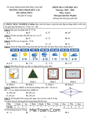 Đề Thi Cuối Học Kỳ 1 Toán 6 Năm 2025-2026: Trường THCS Phạm Hữu Lầu, TP. Hồ Chí Minh