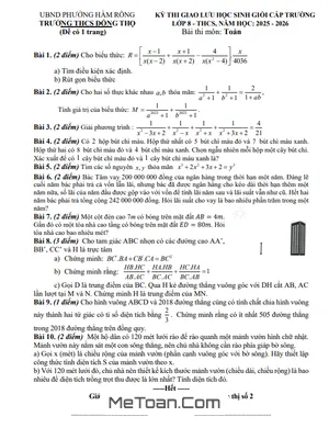 Đề Thi Giao Lưu HSG Toán 8 Năm Học 2025 – 2026 Trường THCS Đông Thọ – Thanh Hóa