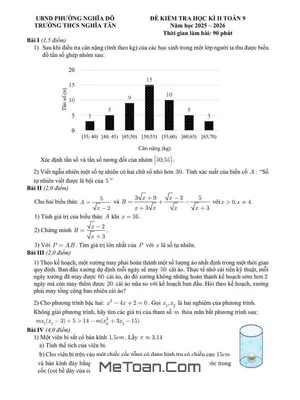 Đề Thi Toán Lớp 9 Học Kỳ 2 Năm 2025-2026 Trường THCS Nghĩa Tân, Hà Nội: Tuyển Tập Đầy Đủ