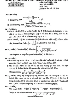 Đề thi HSG Toán 11 năm 2020-2021 Sở GD&ĐT Quảng Ngãi