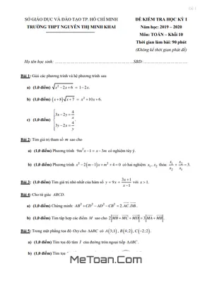 Đề thi HK1 Toán 10 trường THPT Nguyễn Thị Minh Khai - TP HCM năm 2019 - 2020