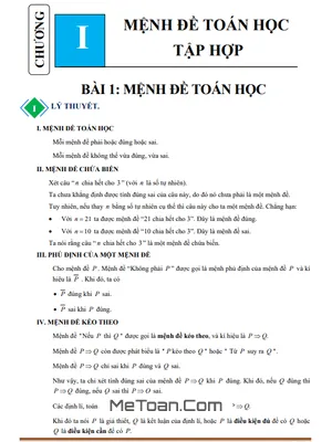 Chuyên Đề Mệnh Đề Toán Học Và Tập Hợp Toán 10 Cánh Diều