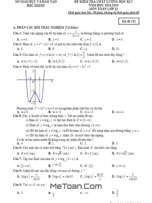 Đề thi học kỳ 1 Toán 12 năm học 2018 - 2019 sở GD&ĐT Bắc Giang