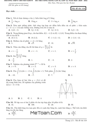 Đề thi công bằng Toán 12 lần 2 năm 2020 - 2021 trường THPT chuyên KHTN - Hà Nội