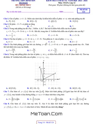 Đề Thi Cuối Kỳ 2 Toán 12 Năm 2023 - 2024 Trường THPT Bình Sơn - Quảng Ngãi