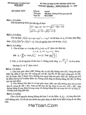 Đề thi HSG Toán Quốc gia 2020 - 2021 sở GD&ĐT Bình Định và Lời giải chi tiết