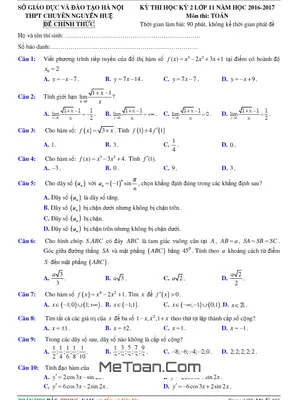Đề thi HK2 Toán 11 năm 2016 - 2017 trường THPT chuyên Nguyễn Huệ - Hà Nội