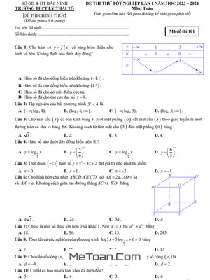 Đề thi thử THPT 2024 môn Toán lần 1 trường THPT Lý Thái Tổ - Bắc Ninh