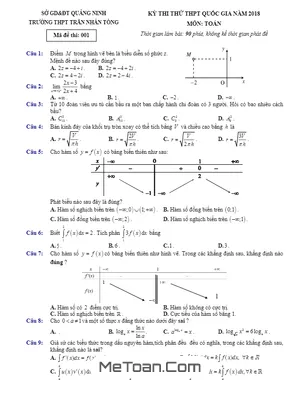 Đề thi thử Toán THPTQG 2018 trường THPT Trần Nhân Tông – Quảng Ninh (Có đáp án)