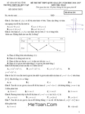 Đề thi thử THPT Quốc gia 2017 môn Toán trường THPT Hà Huy Tập – Hà Tĩnh lần 1 có đáp án