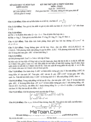 Đề thi thử THPT Quốc gia 2016 môn Toán - Sở GD&ĐT Kiên Giang