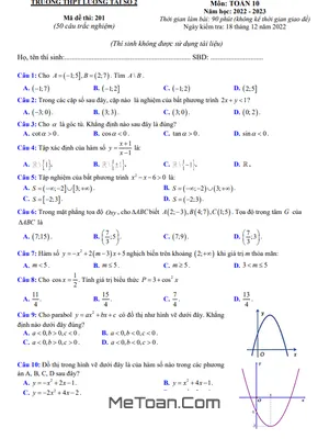 Đề kiểm tra Toán 10 lần 2 năm 2022 - 2023 trường THPT Lương Tài 2 - Bắc Ninh